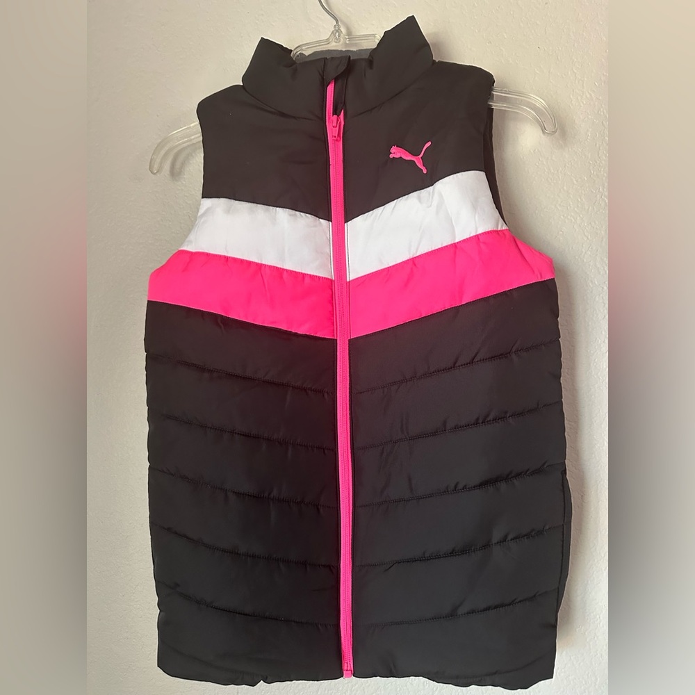 Puma Black Vest with Pink‎ and White Kids Puffer- new